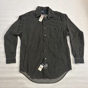 Vintage Polo Ralph Lauren Marlowe Mens M Grey 100% Cotton Button Down Shirt Soft